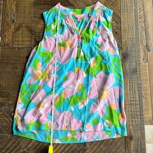 Lilly Pulitzer silk sleeveless top with large flower, bright pattern
